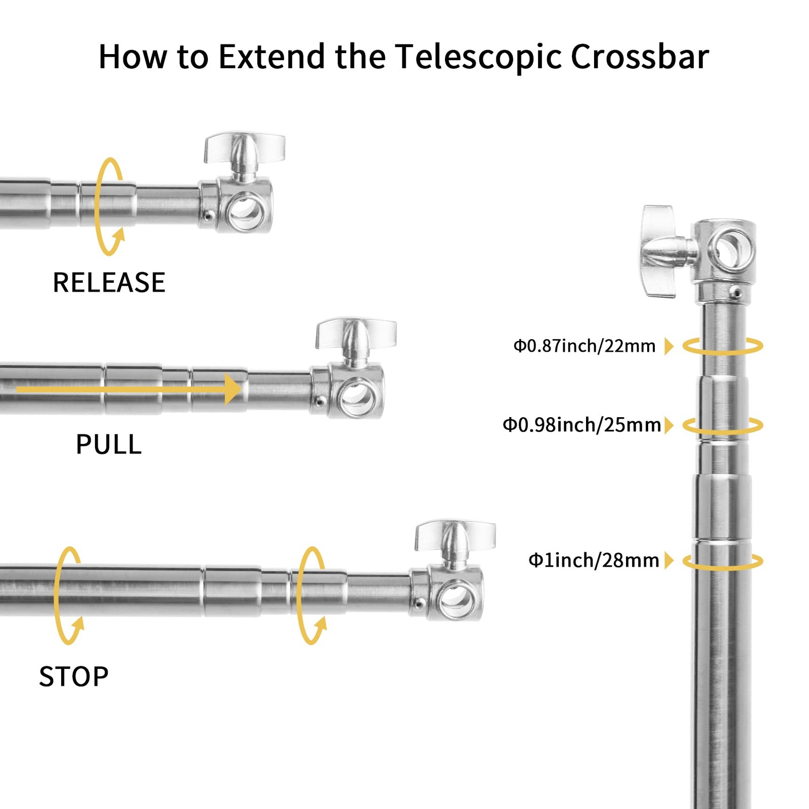 Pro Stainless Steel Telescopic Backdrop Crossbar Max Length 10 ft/3m Adjustab…