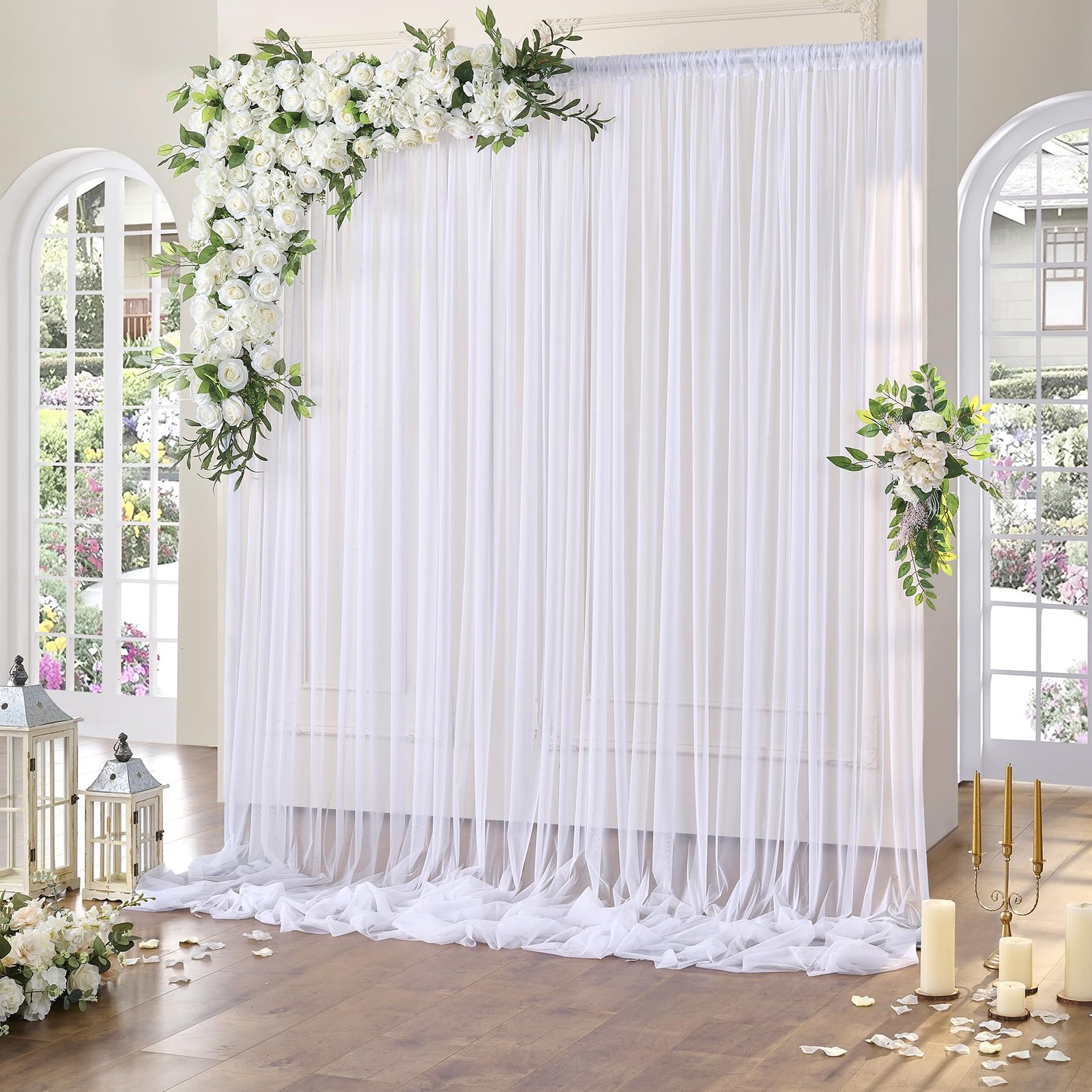 10ft x White Sheer Tulle Backdrop Curtains x 10ft,