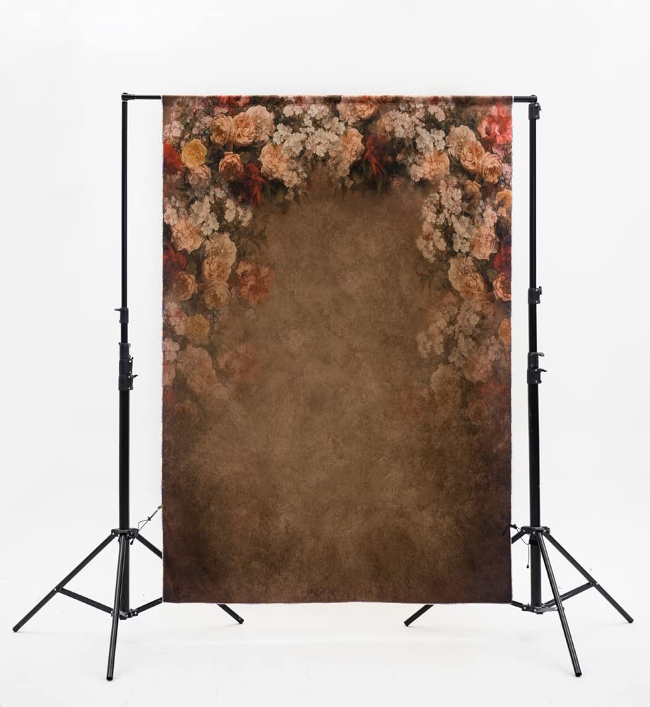 Brown Fabric Floral Portrait Backdrop 5x7ft Retro Abstract Painted Studio