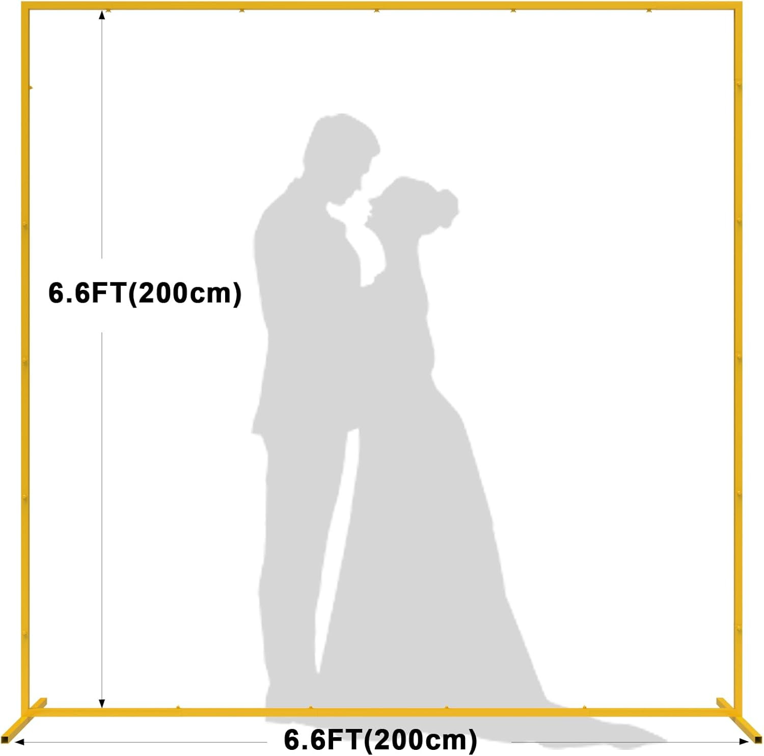 Wokceer Wedding Arch Backdrop Stand Square 6.6Ftx6.6Ft Gold Metal Balloon Arch S