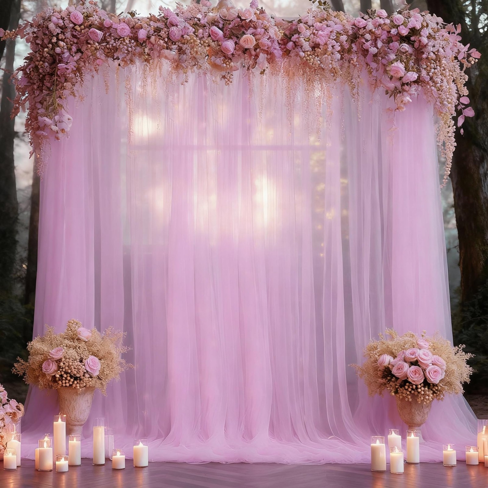 10x10FT Pink Tulle Backdrop Curtains Sheer Photo Wedding Background Decor