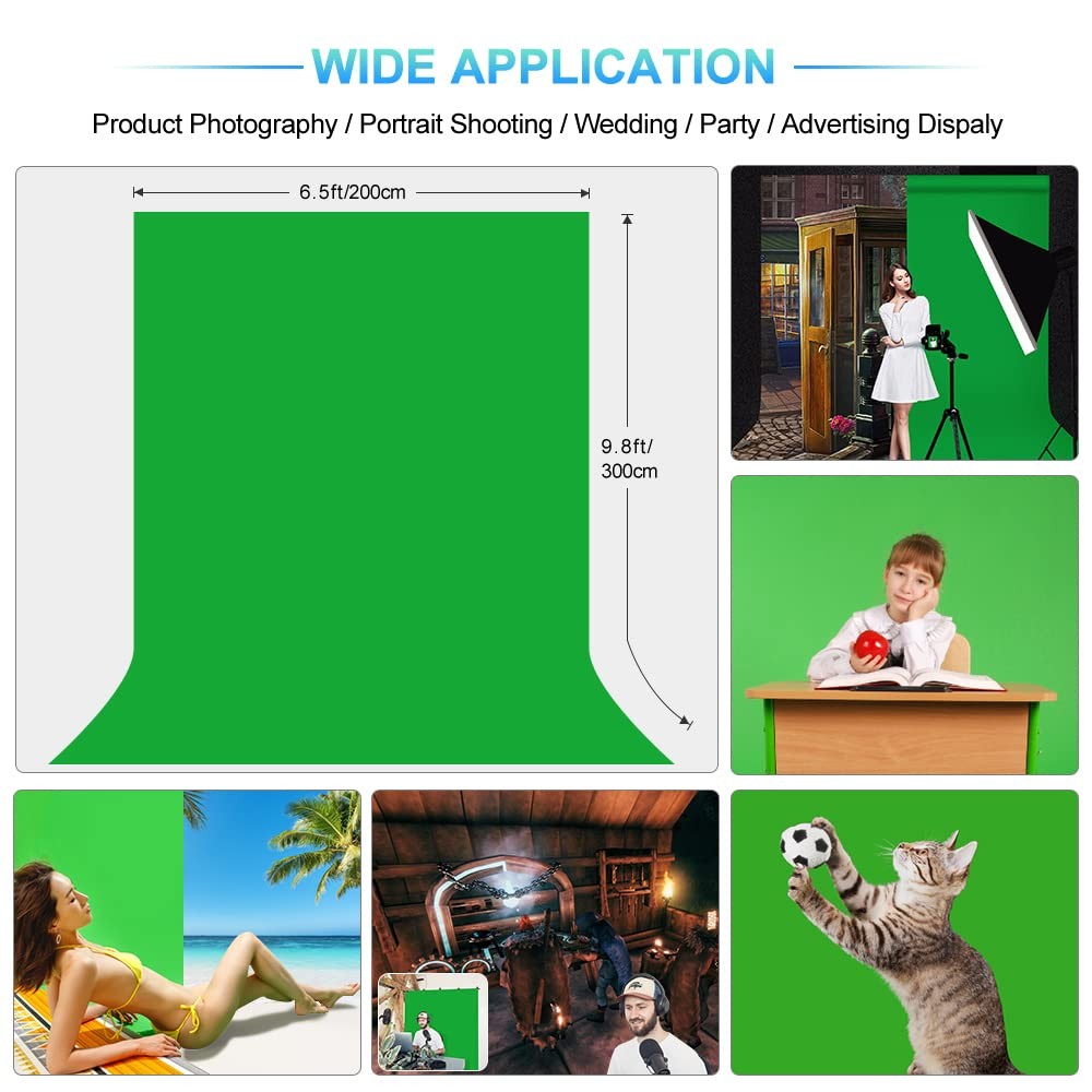 Green Screen Backdrop with Stand for Streaming, 6.5X 10ft (WxH) Protable Gree…