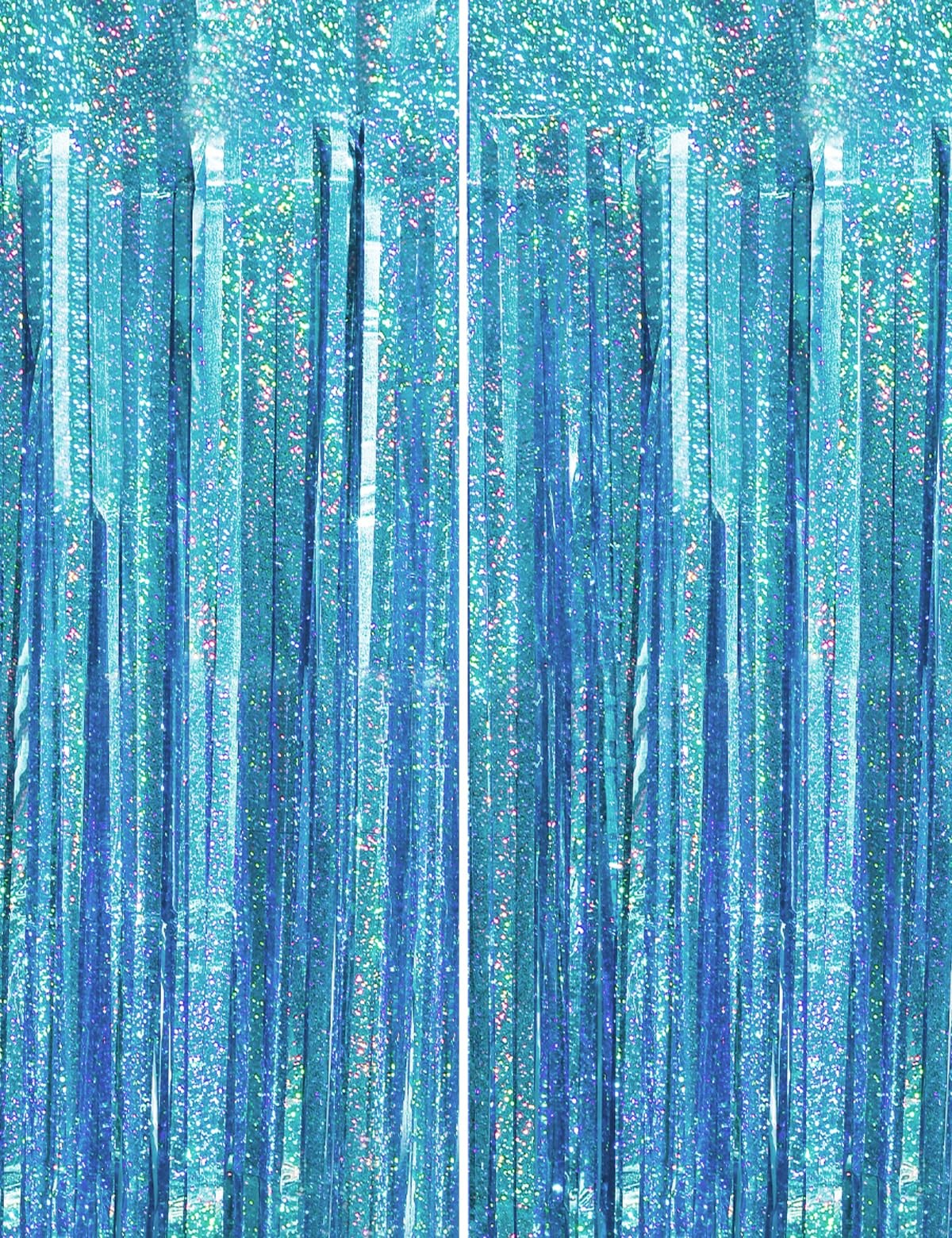 2 PCS Blue Tinsel Foil Fringe Curtain Ocean Princess Photo Booth Party Decor