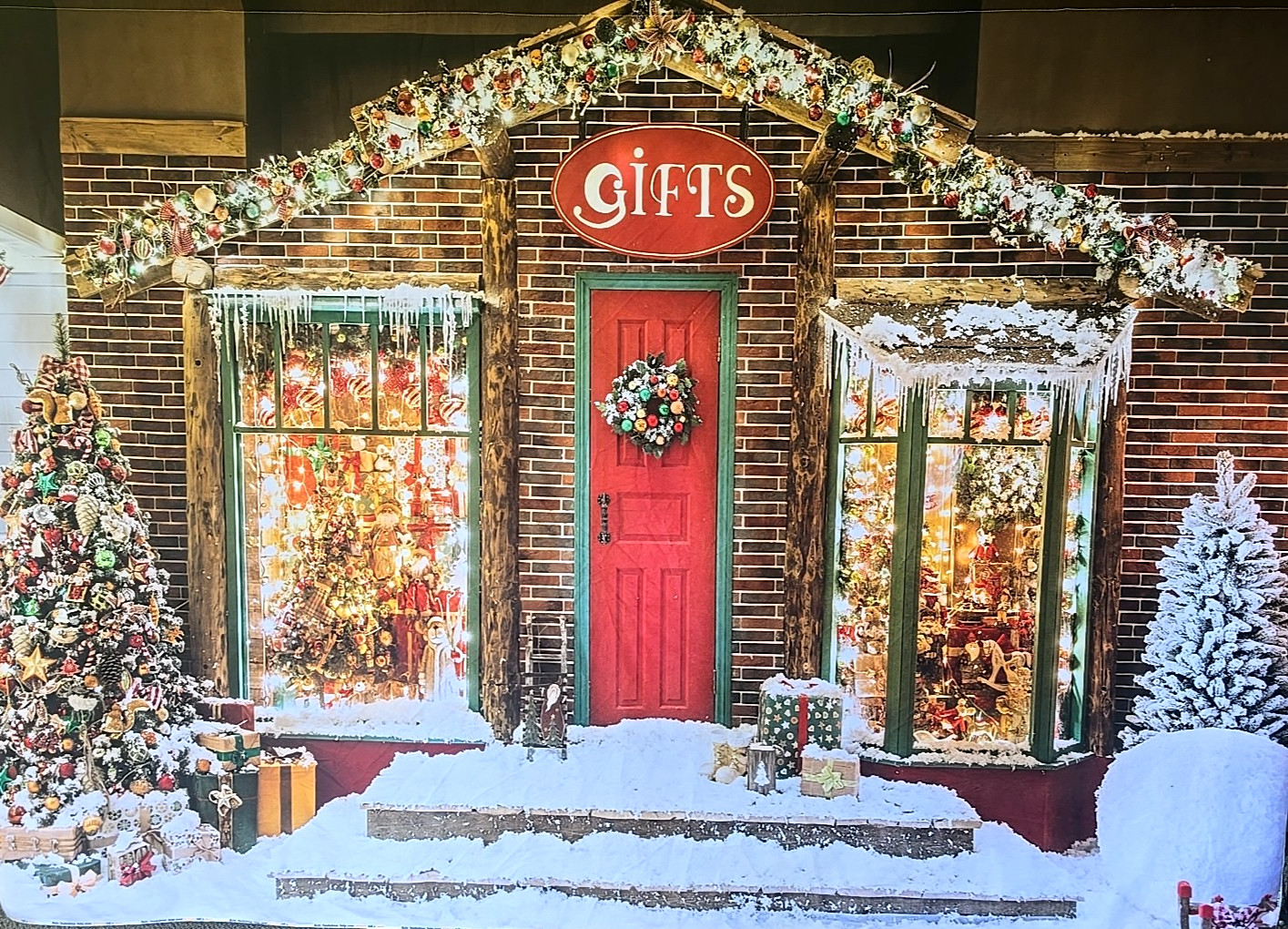 Kate Backdrop Fabric 5′ x 7′ Christmas Store Snow Photography Wrinkle Resistant