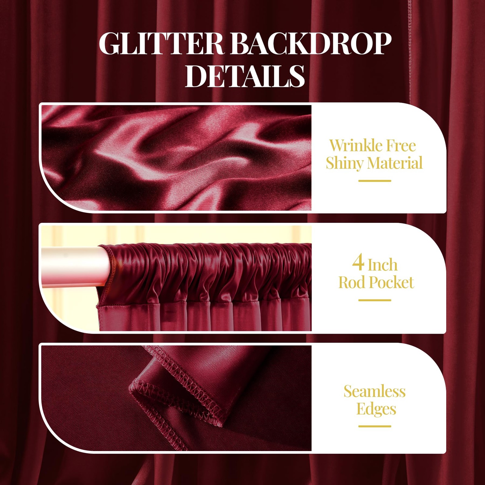 40x10ft Burgundy Glitter Backdrop Curtain for W5 x H10′(8 Panels),