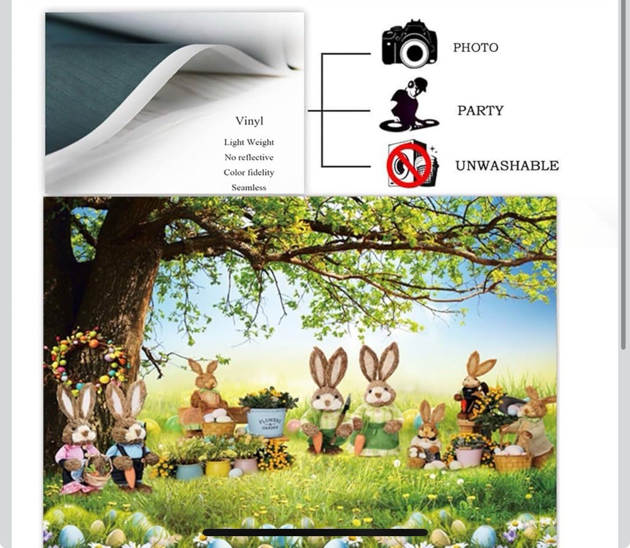Spring Easter Backdrops for Photography 10x8ft Cartoon Easter Happy Rabbit Green