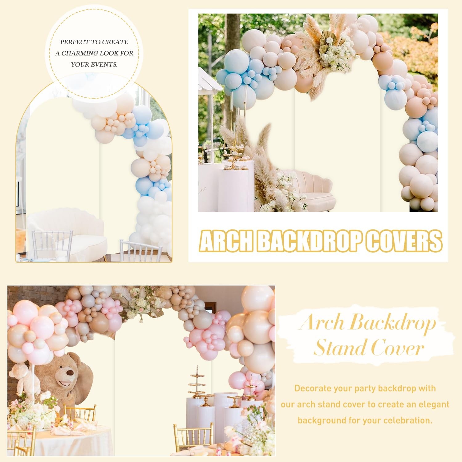 FUHSY Cream Arch Backdrop Covers for Spandex Backdrop Ivory Arch Covers Set o…
