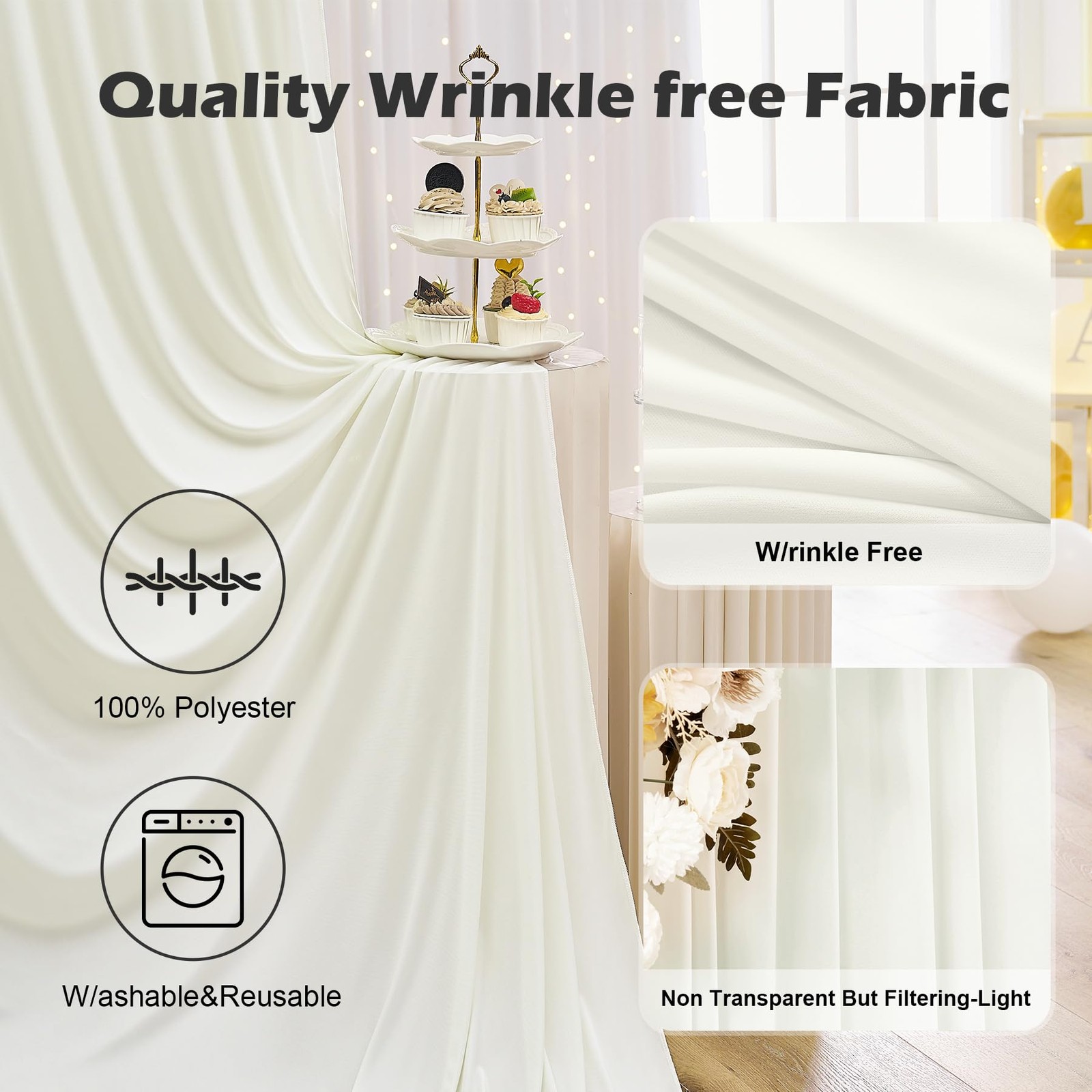 20ft x 10ft Wrinkle Free Ivory Backdrop Curtain for Parties, 4 Panels 5x10ft …