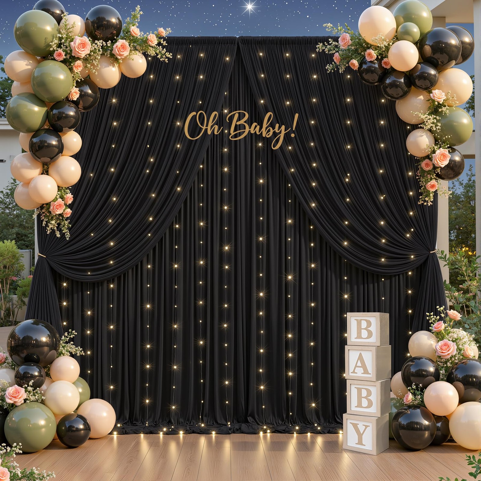 Black Tulle Backdrop Curtain 5×10 Ft Wrinkle Free Drapes Wedding Party Decor