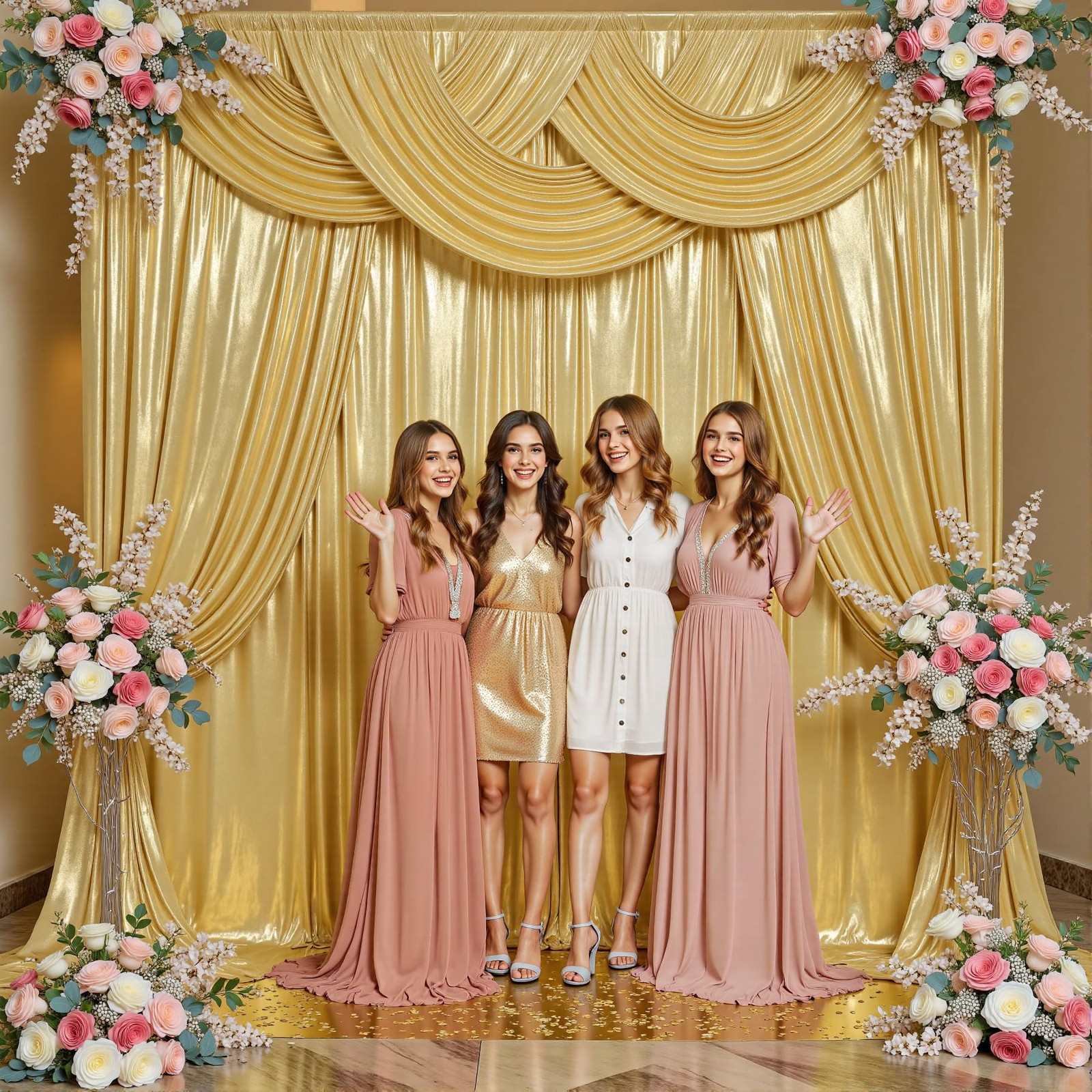 50x10ft Shimmer Gold Sequin Backdrop Curtain for 5ftx10ft(10 Panels),