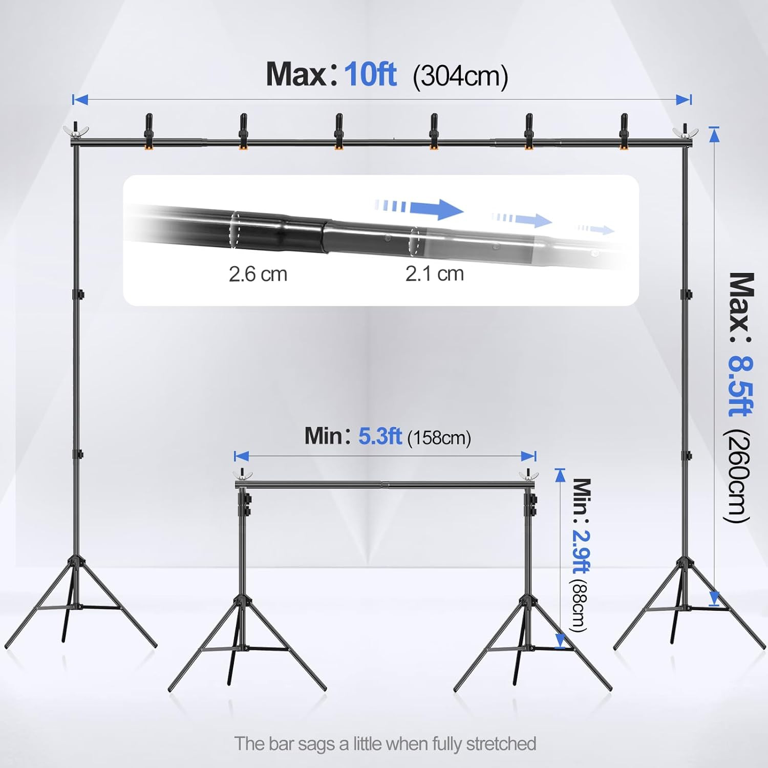 EMART Backdrop Stand 10X8.5Ft(Wxh) Photo Studio Adjustable Background Stand Supp