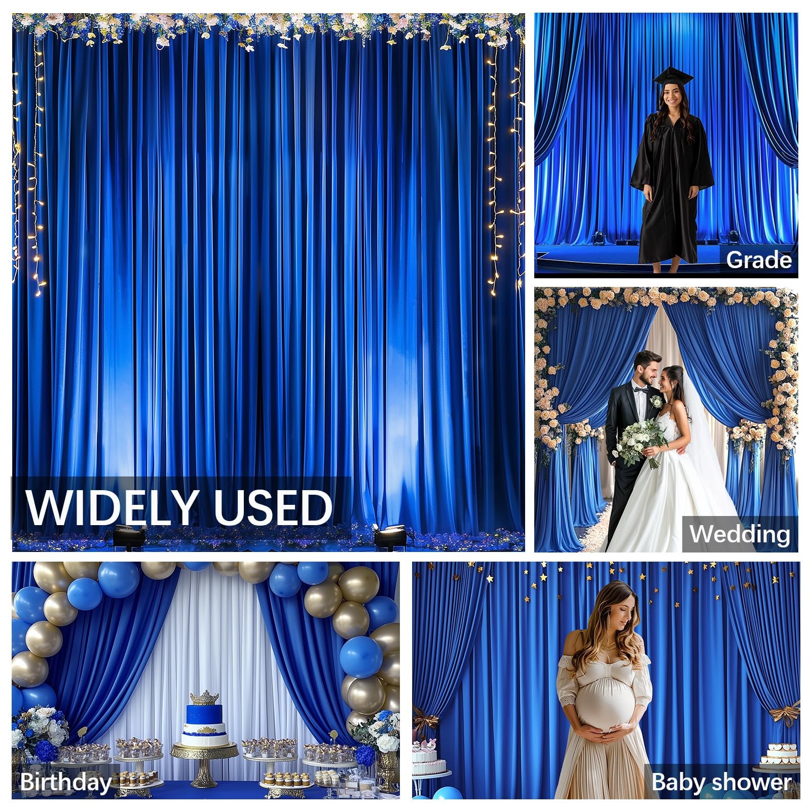 10x10FT Wrinkle Free Royal Blue Backdrop Curtains for Parties Blue Curtain Ba…