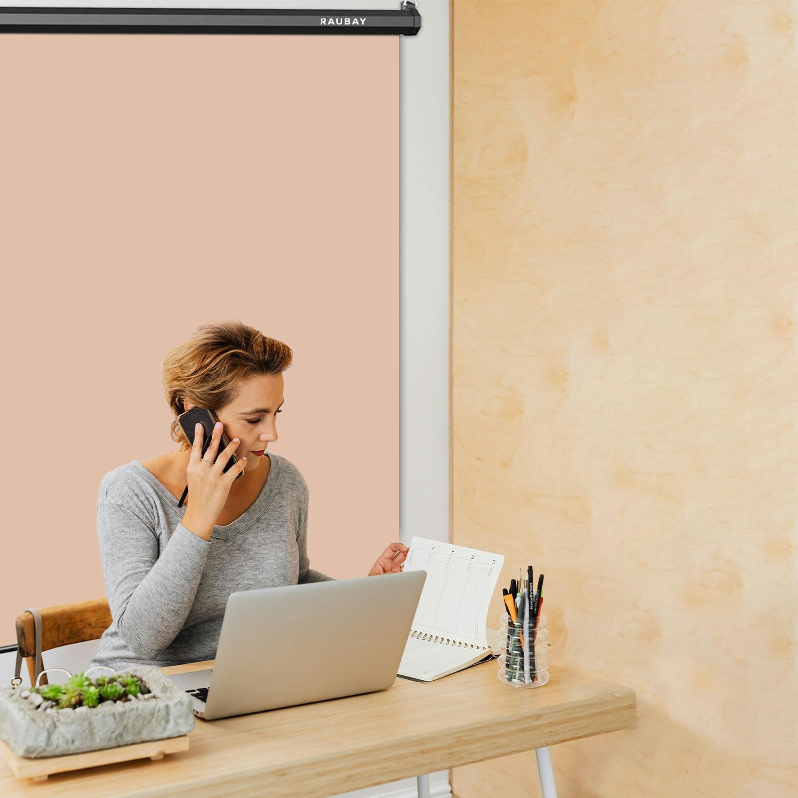 RAUBAY Retractable Pull Down Beige Screen Wider(78.7 x 86.6in),