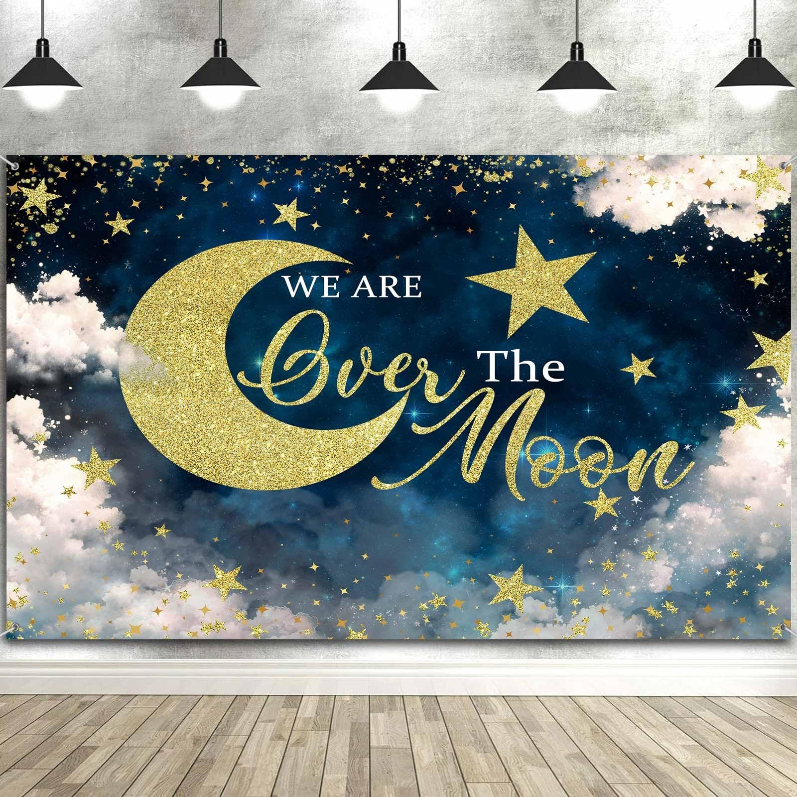 10X8ft We are Over The Moon Baby Shower Decorations Photo 10X8FT, Blue