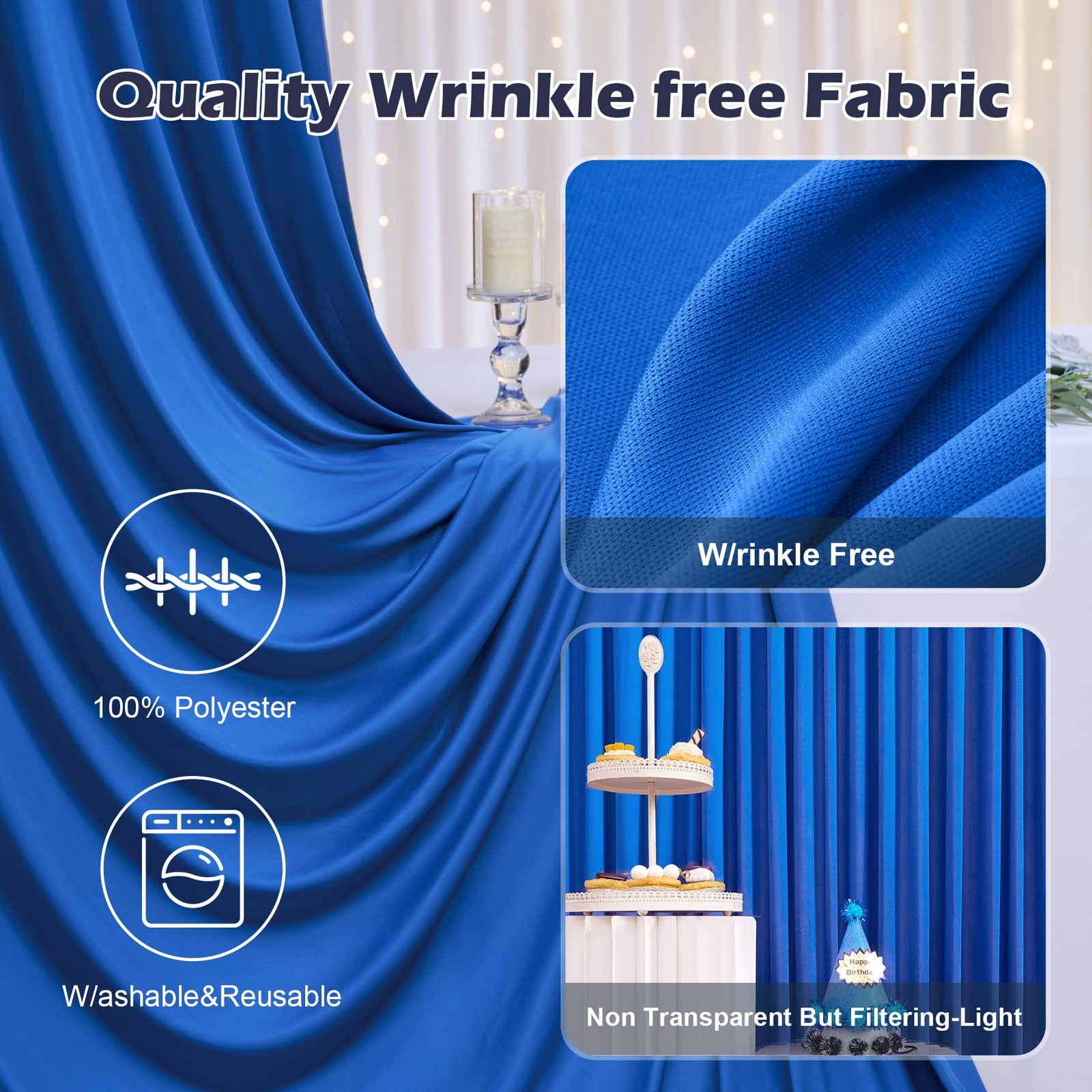 20ft×10ft Wrinkle Free Royal Blue Backdrop Curtain for Parties, 4 Panels 5×10…