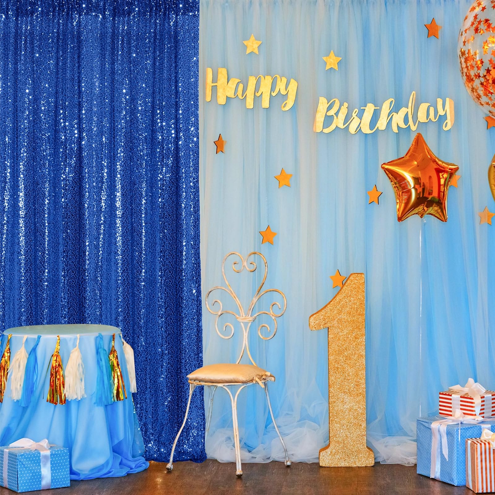4 Panels Backdrop Curtains 2 Pcs 4 x 10 ft Sequin Glitter 2 Pcs 7 x 10 ft Chi…