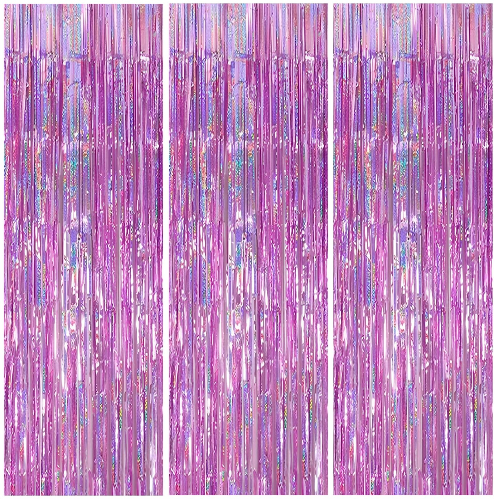 3 Pack Foil Curtain Backdrop 3.3×6.6 ft Tinsel Fringe 3.28 Ft X 6.56 Ft, Pink