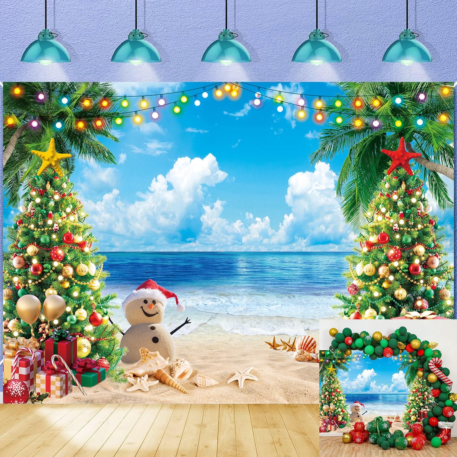 July Christmas Backdrop 7x5ft 210x150cm Tropical Beach Tree Photo Background