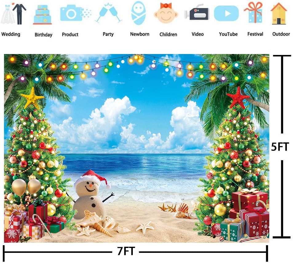 July Christmas Backdrop 7x5ft 210x150cm Tropical Beach Tree Photo Background
