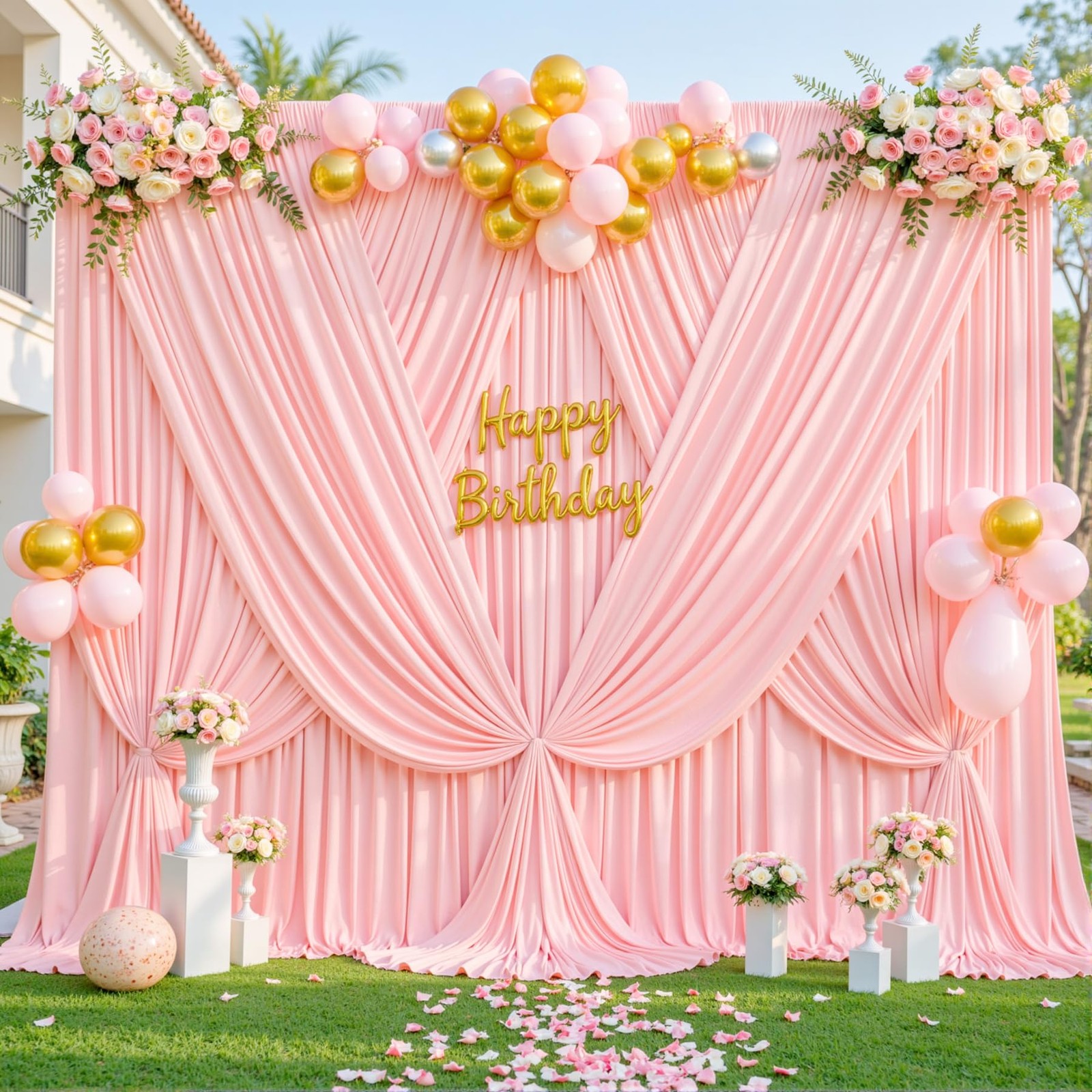 2 PCS 5x10ft Blush Pink Wrinkle Free Fabric Backdrop Curtain Drapes Decor