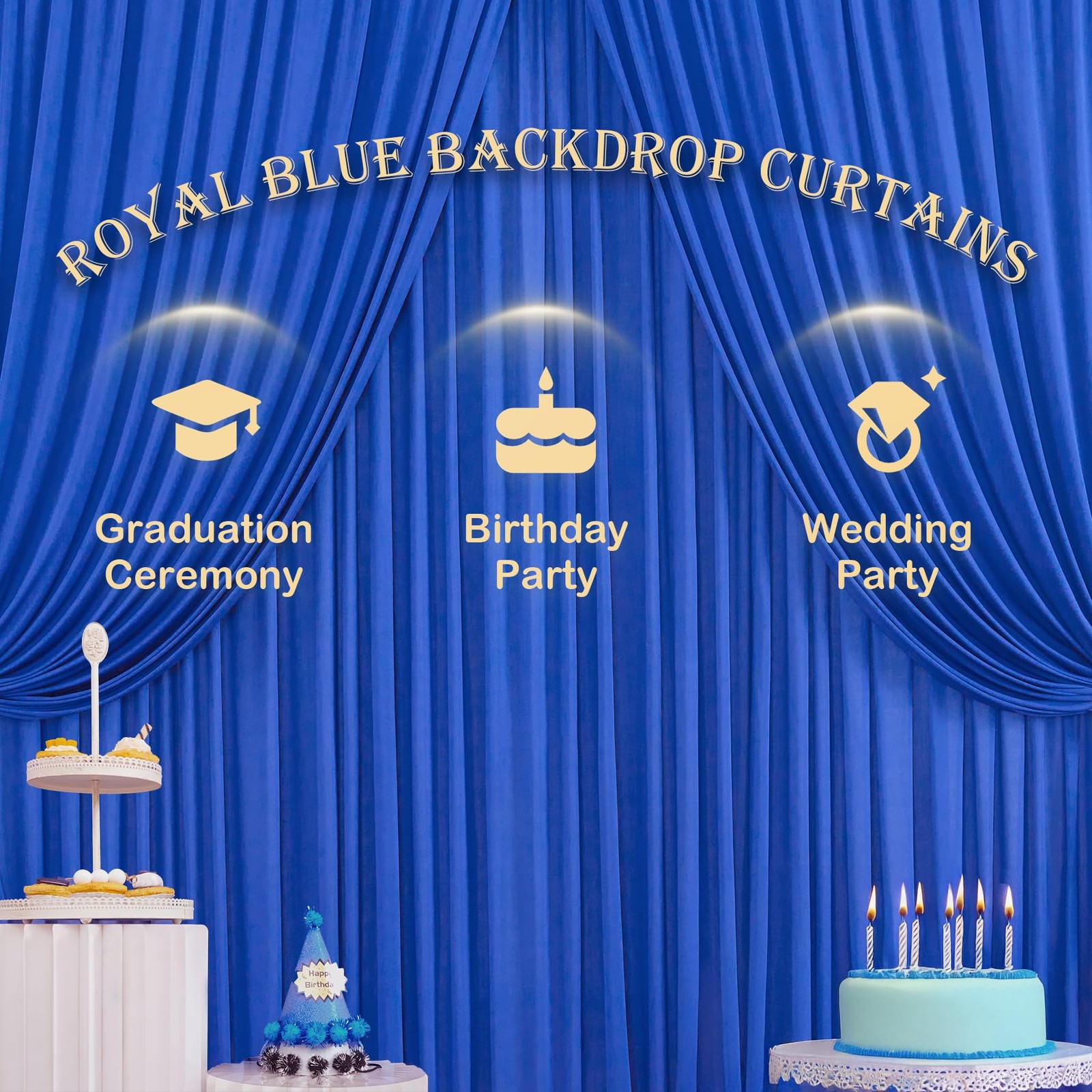 50ft x 12ft Wrinkle Free Royal Blue Backdrop 5FT×12FT_10 Panels,