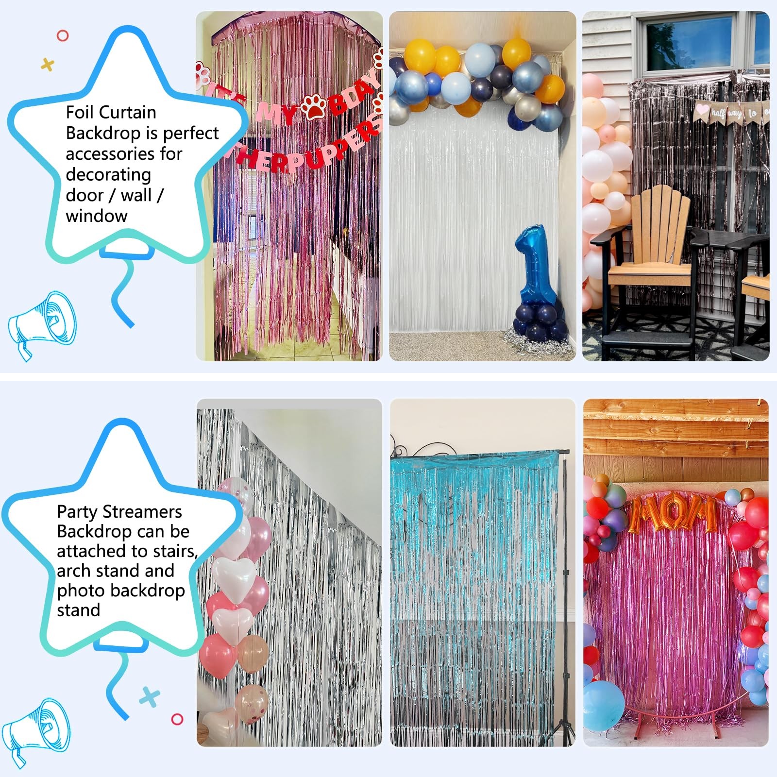 2 Pack Hot Pink Backdrop Party Decorations Tinsel Foil Fringe Curtain Backdrop