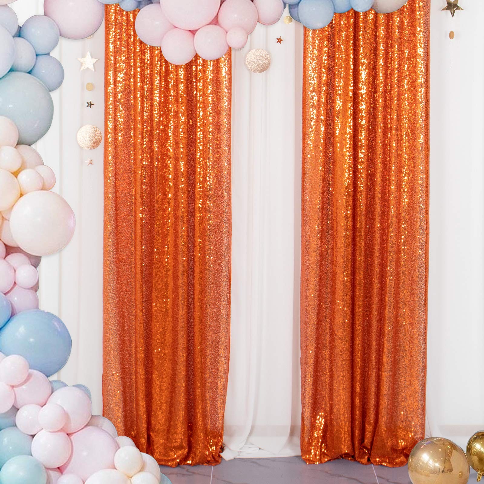 Orange Sequin Curtain Fabric Drapes Christmas Backdrop 2ftx7ft 60x215cm 2 PCS