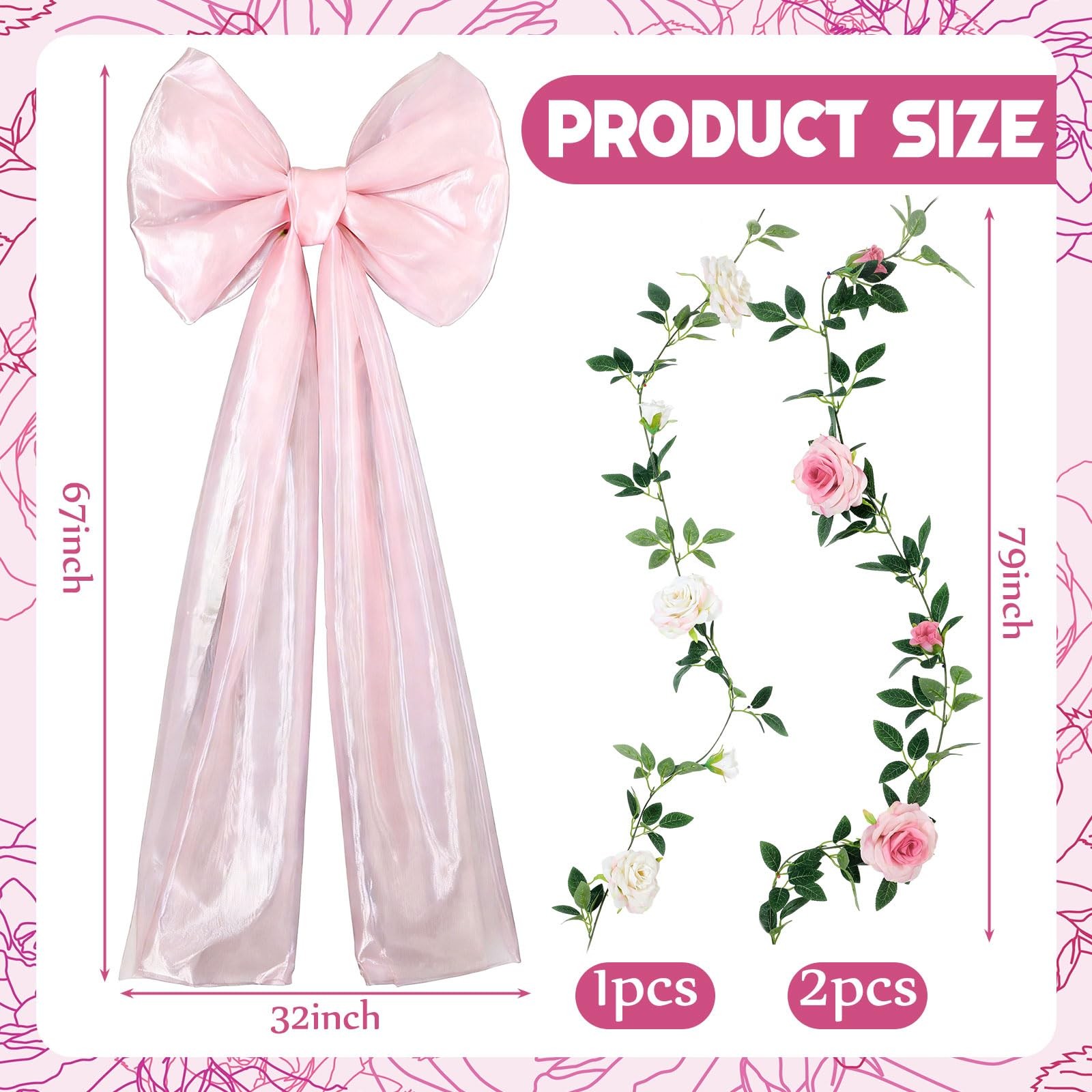 Pink Wedding Giant Big Bow Room Wall Seasonal Backdrop Decor 32x20x67 Inch