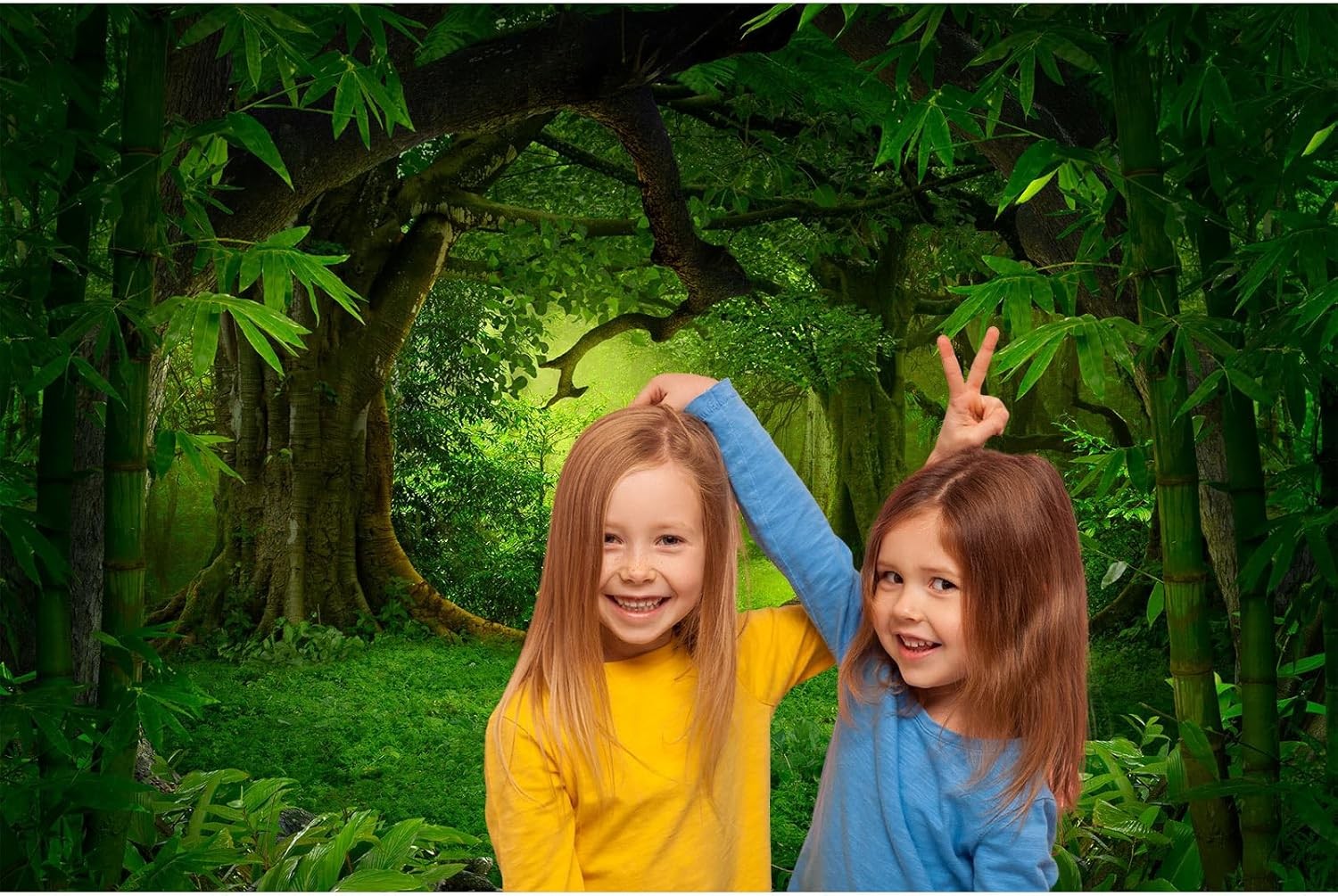 Jungle Forest Backdrop Rainforest Huge Trees Natural 7x5ft, Pure Green
