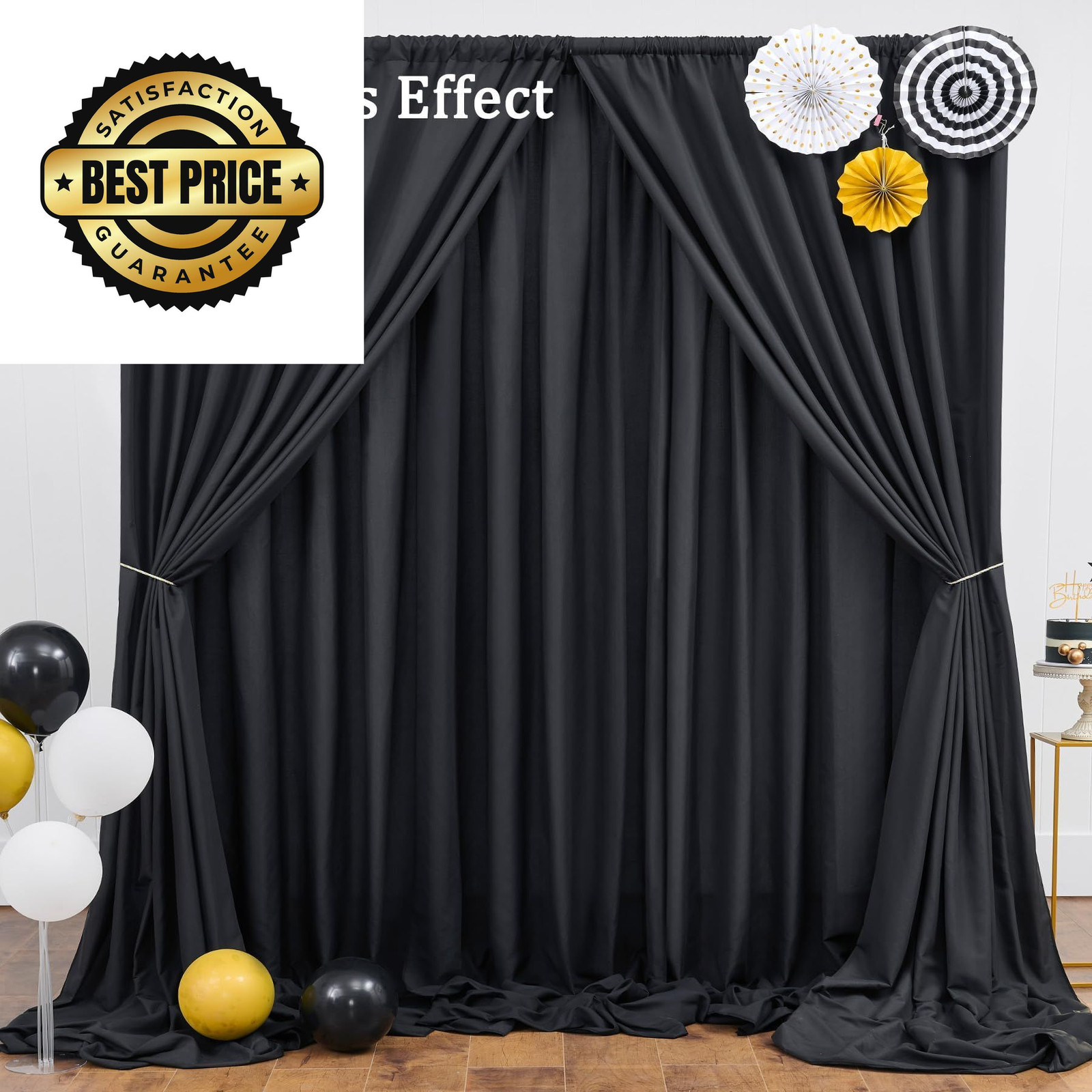 Htper 10×10 ft Black Backdrop Curtain Panels 120″W x 120″L (Pack of 2),