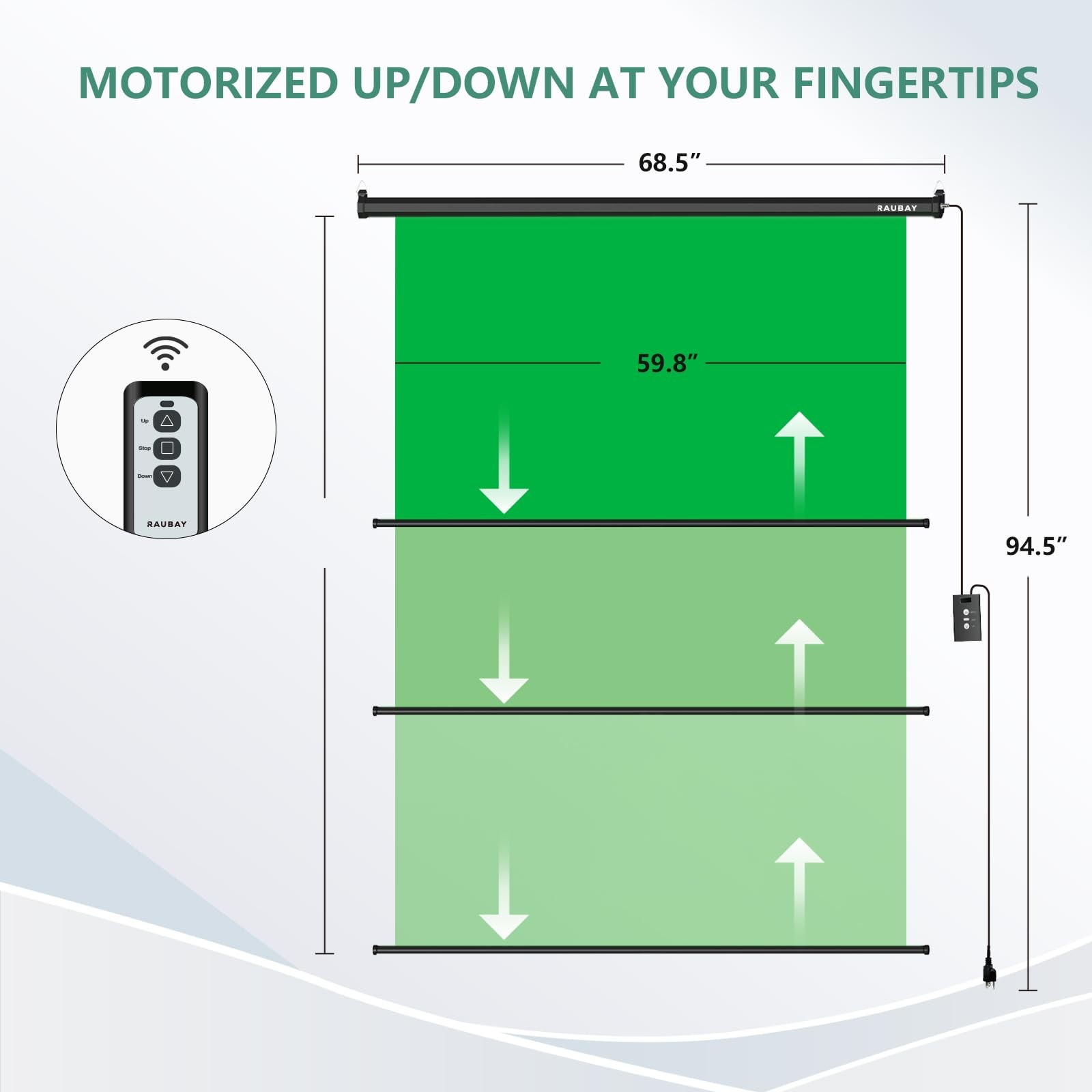 RAUBAY Motorized Pull Down Green Screen – Standard(59.8 x 86.6in),