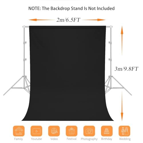 7X10 FT Backdrop, 100% Polyester Photography Background Curtain 7 X10FT Black