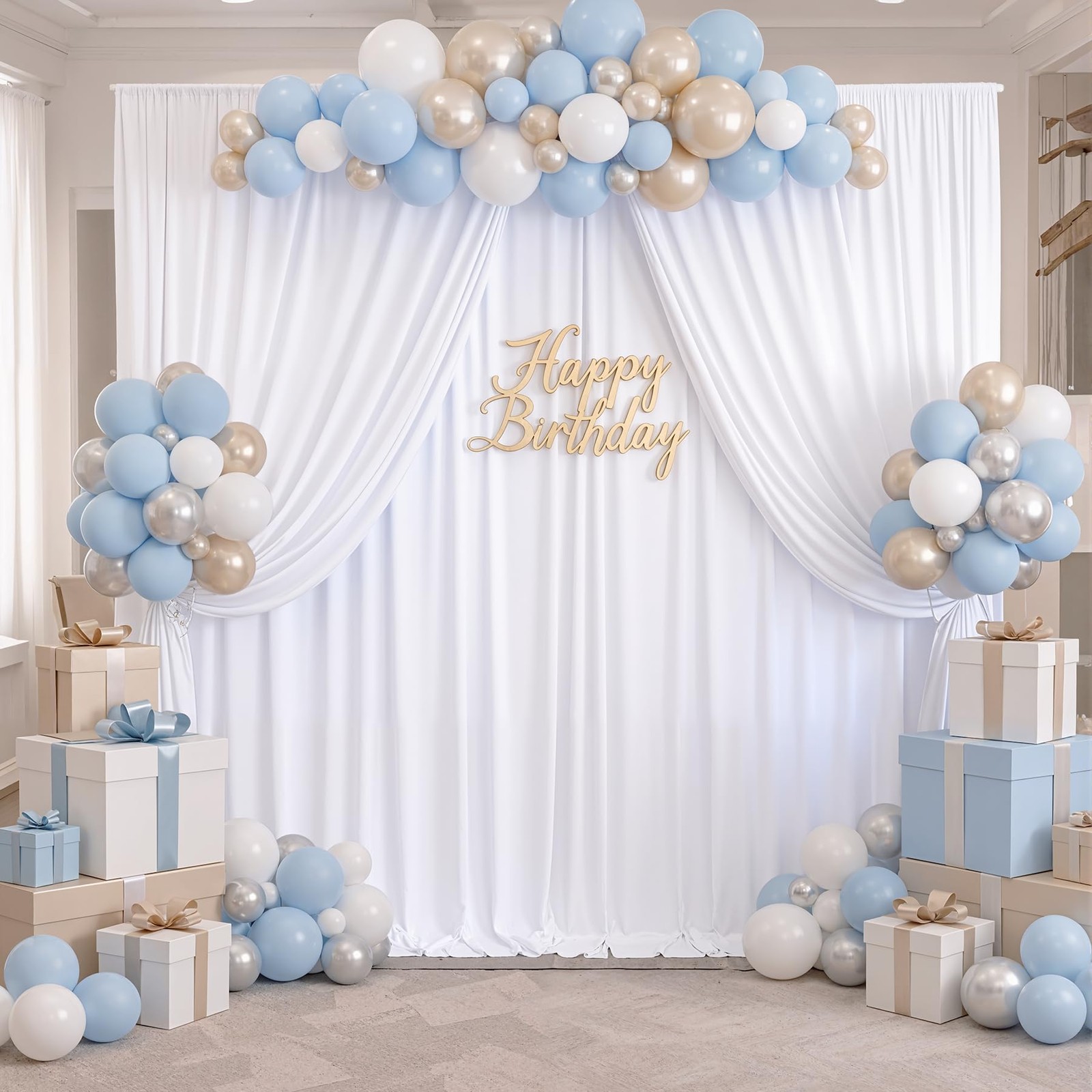 NSSONBEN 10×10 ft Wrinkle Free White Backdrop Curtains for 10ftx10ft,