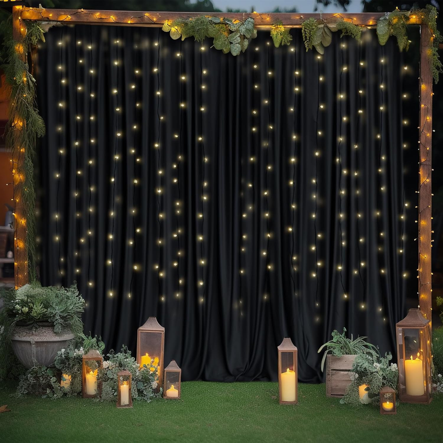 Wrinkle-Free Black Backdrop Curtain 30x10ft for Parties & Photography
