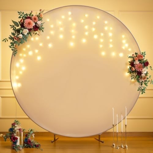 7.2FT White Round Backdrop with LED Fairy Lights for Weddings, Parties & Photos