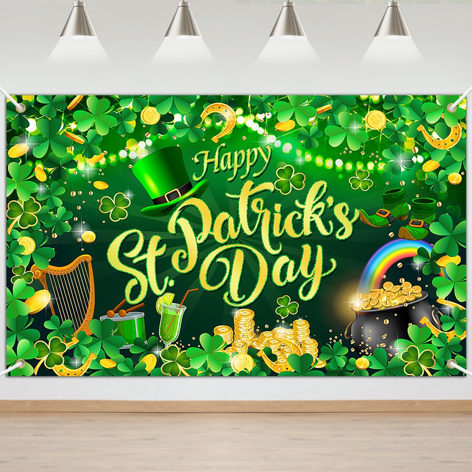 Happy St. Patrick’s Day Backdrop Banner Spring Lucky Green Shamrock Backgroun