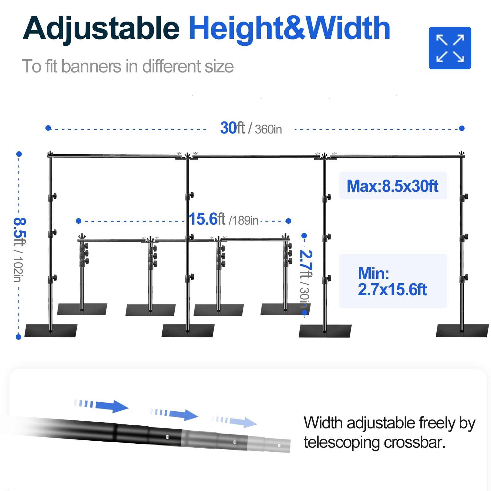 EMART 8.5x30ft(HxW) Photography Backdrop Stand for Parties, 8.5×30ft, black