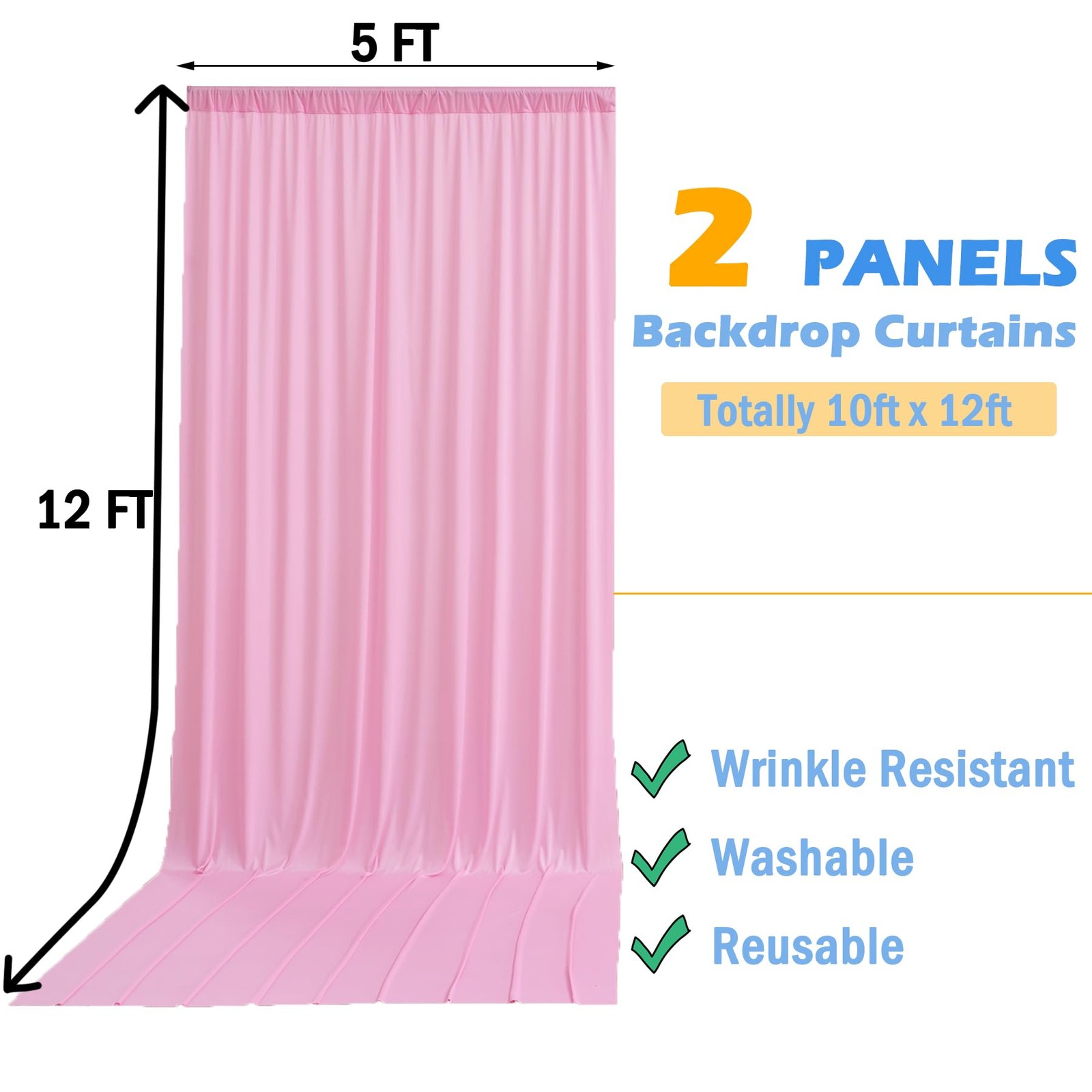 2 Panels 12×10 Ft Pink Backdrop Curtains Wrinkle Free Photo Back Drop Parties