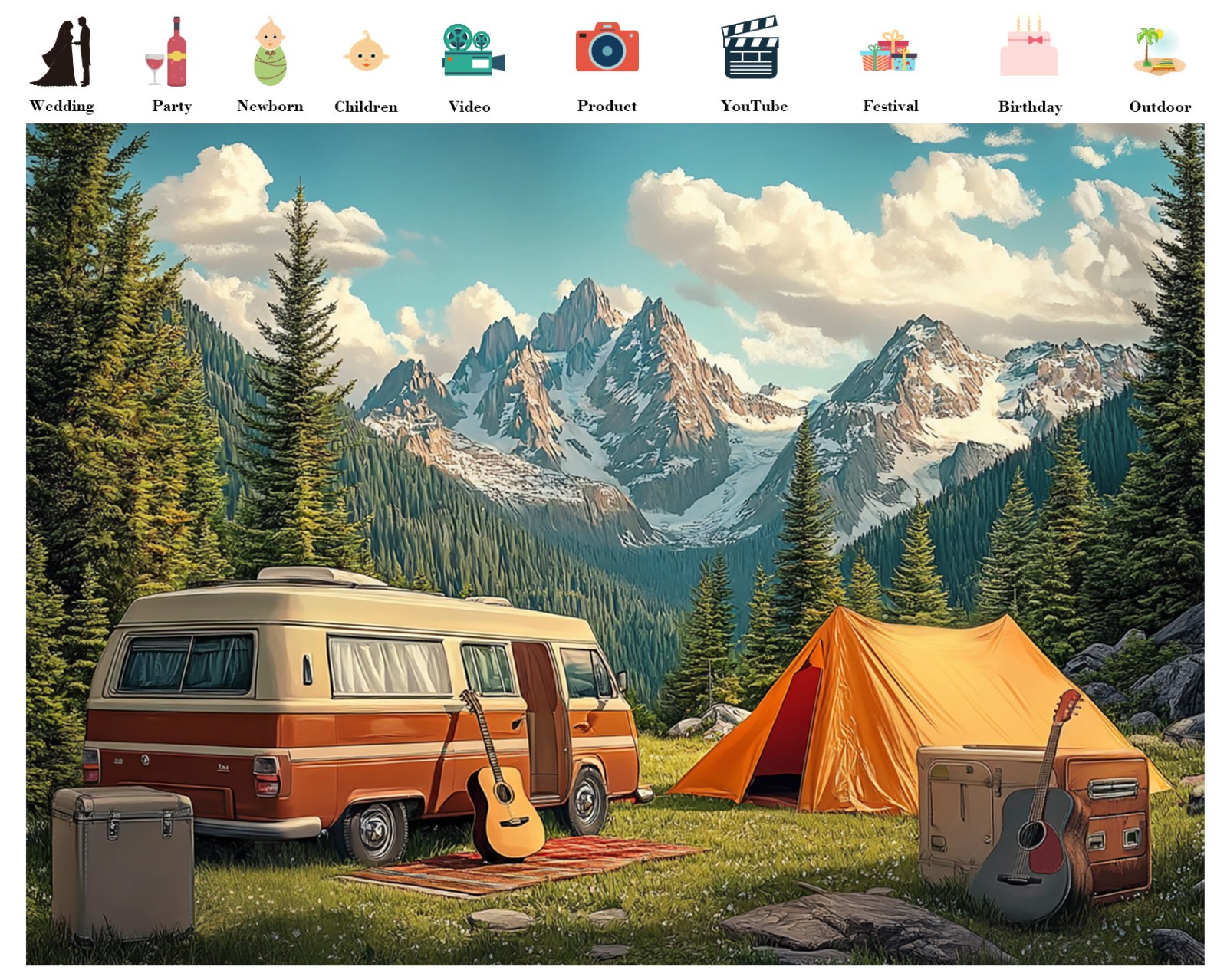 10x8ft Camping Backdrop Outdoor Travel Hiking Party Background for Photography