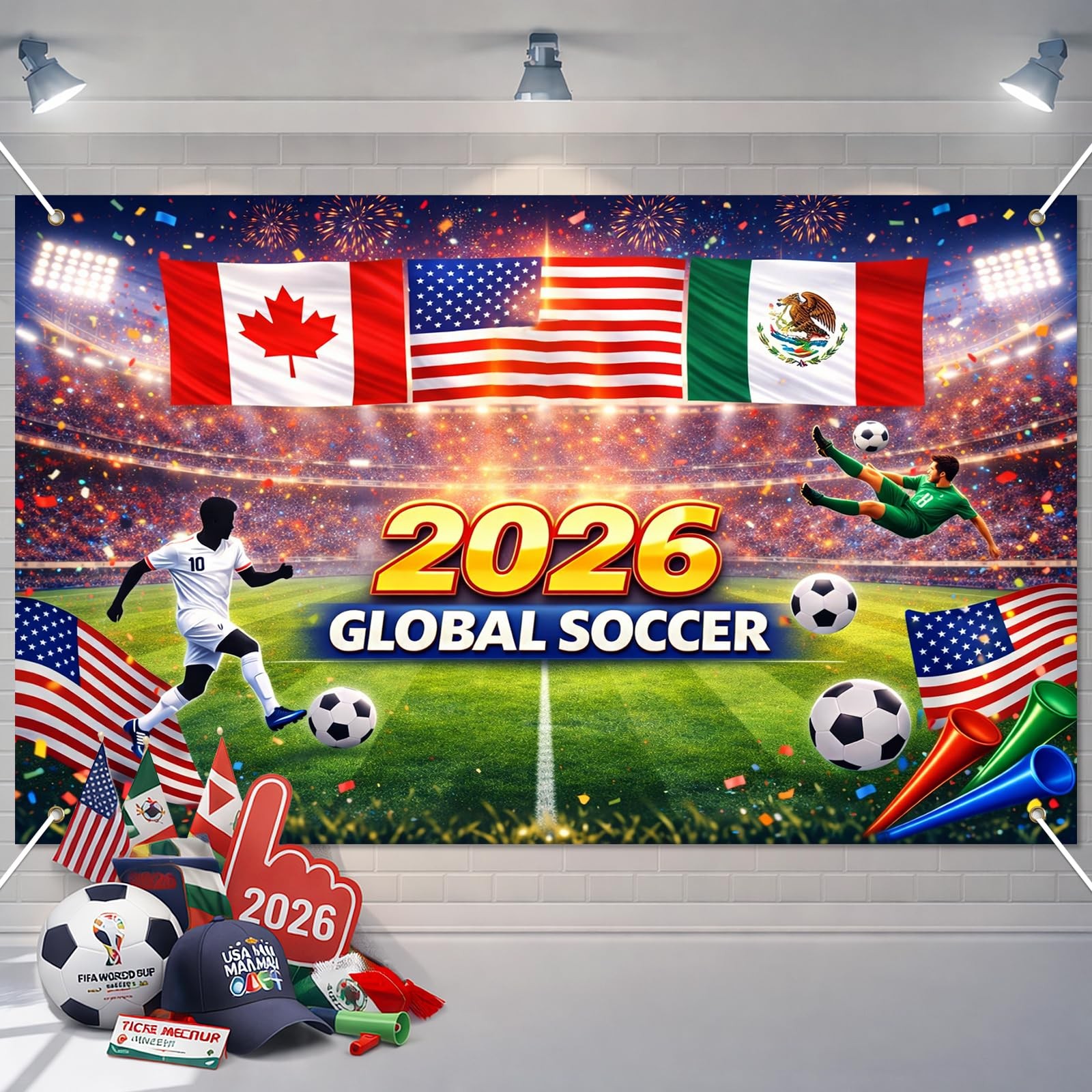 2026 Global Soccer Banner 71×43 Inches Soccer Party Decorations Football Even…
