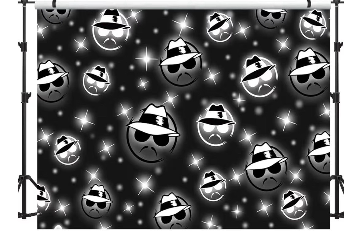 Cartoon Detective Emoji Photo Studio Backdrop Black White Gray