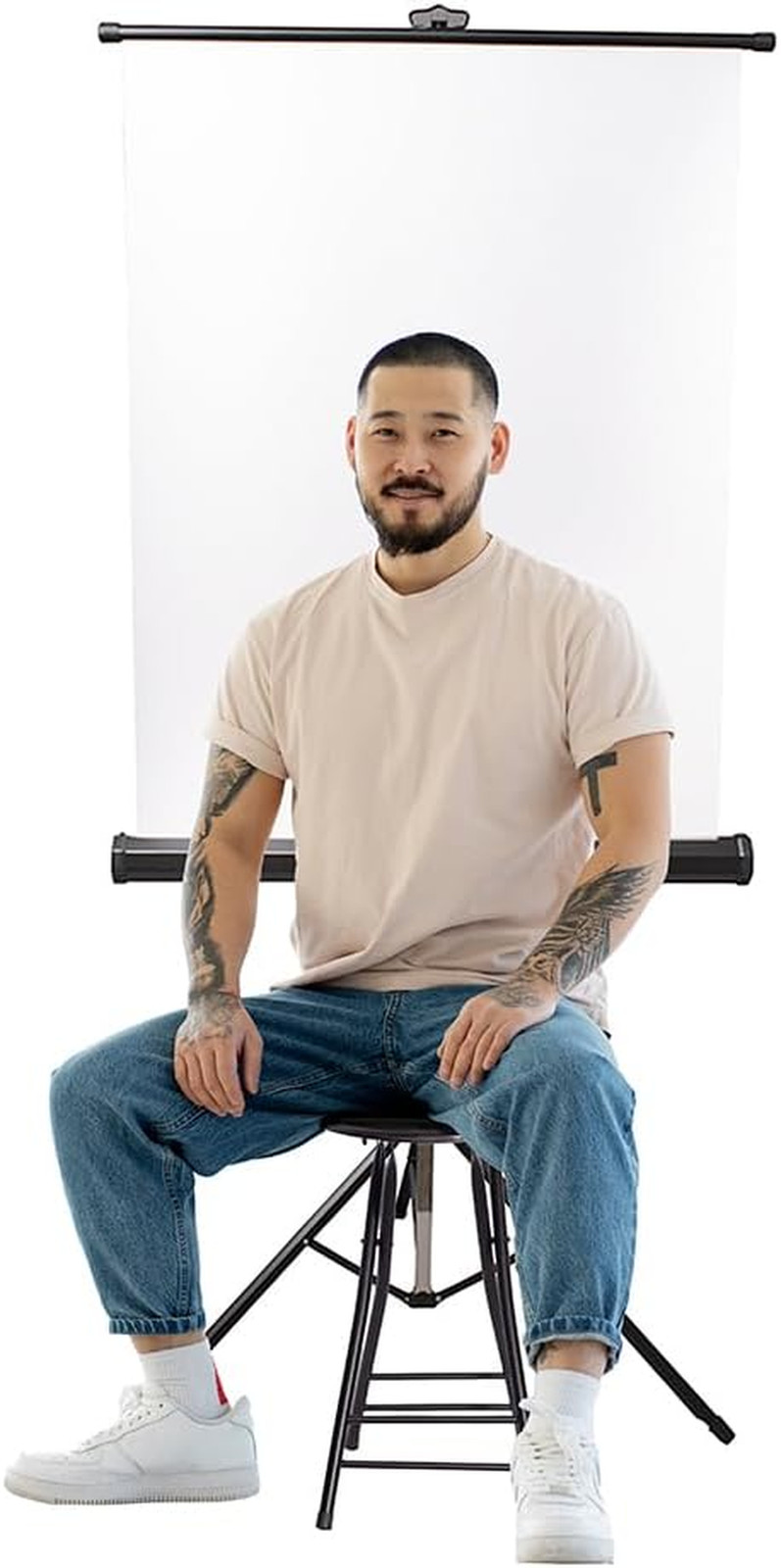 Retractable White Photo ID Backdrop for Passport Photos (Free Standing)