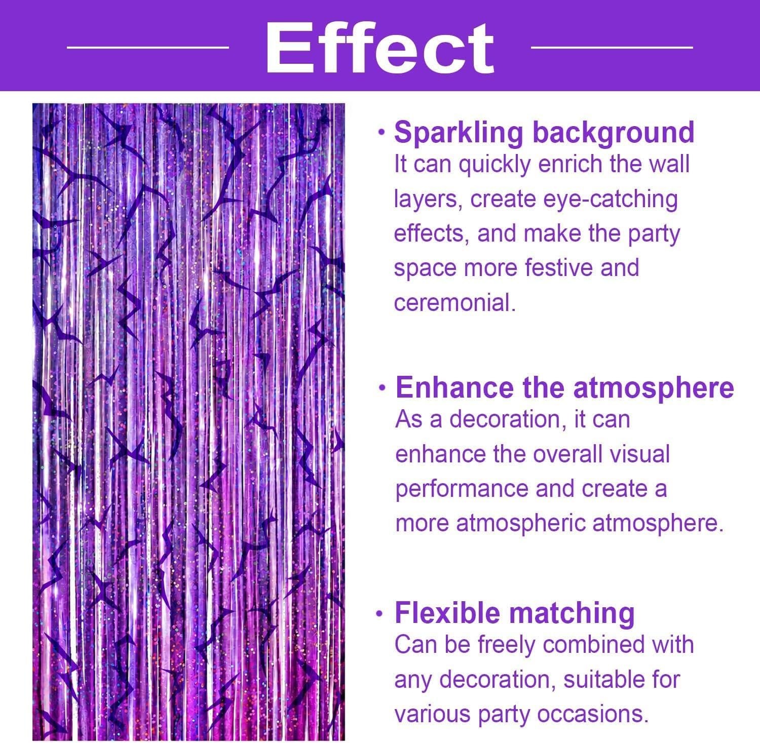 K-Style Purple Foil Fringe Curtains Party Decorations 3.3 ft x 6.6 ft,