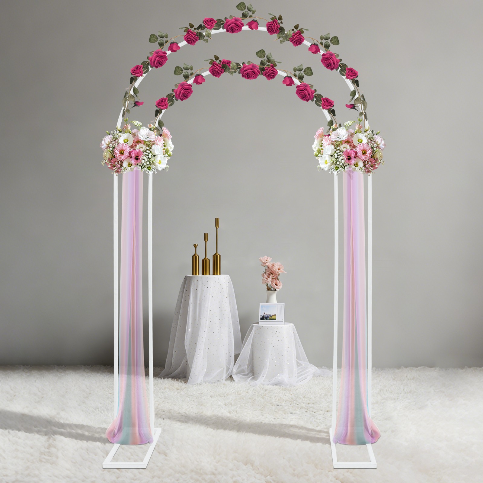 Arch Backdrop Stand,White Wedding Arch Backdrop Stand, Metal Arch Backdrop Stand