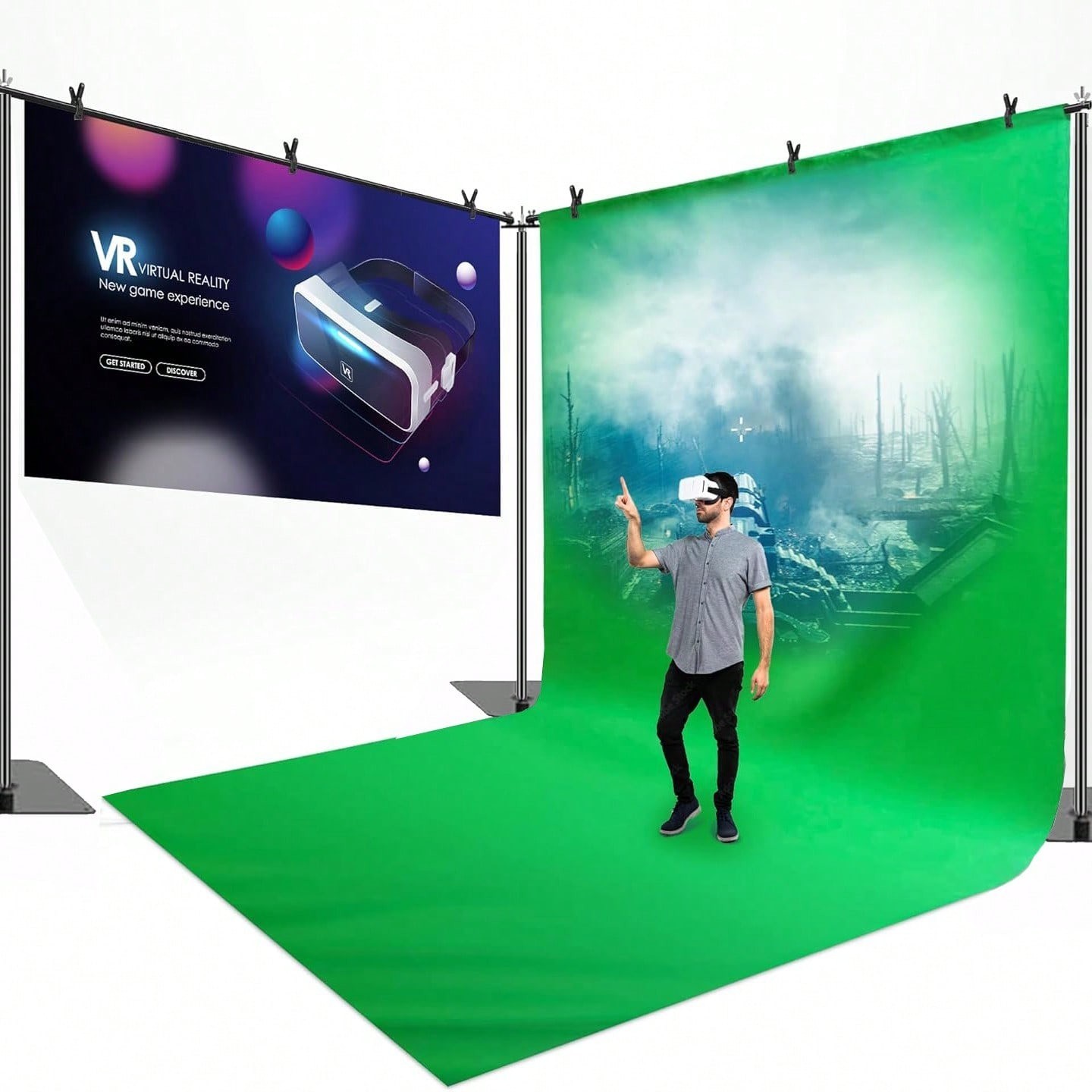 Adjustable 19×6.5ft Backdrop Stand With 360° Connectors Clamps And Carry Bag