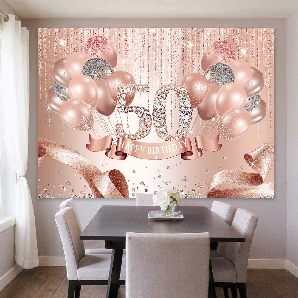 Happy 50th Birthday Backdrop Rose Gold Diamonds Fabulous 50th Birthday Backgr…