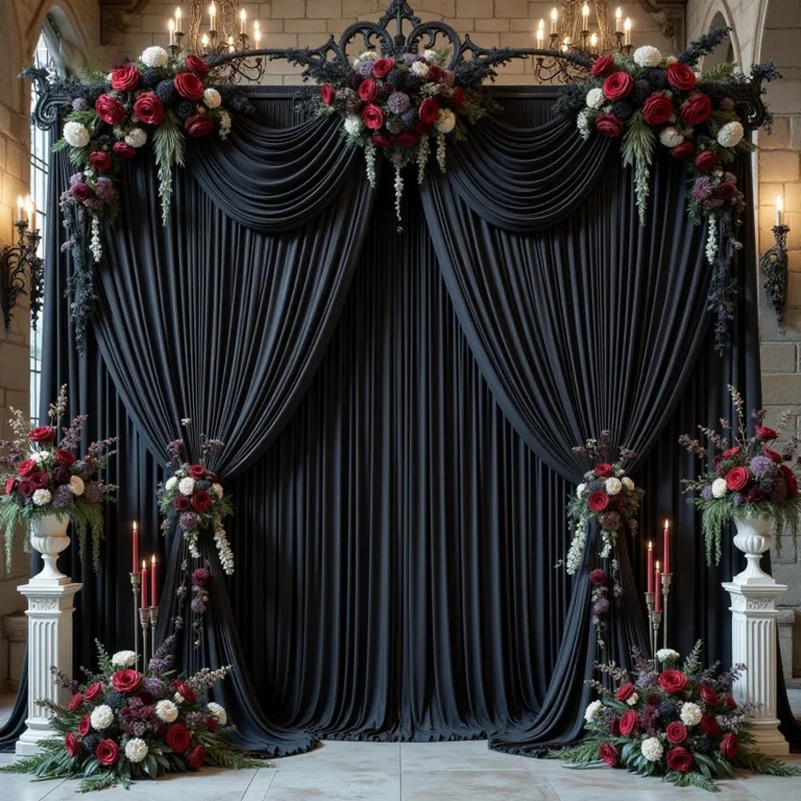 60ft x 10ft Wrinkle Free Black Backdrop Curtain W5ftxH10ft_12 Panels,