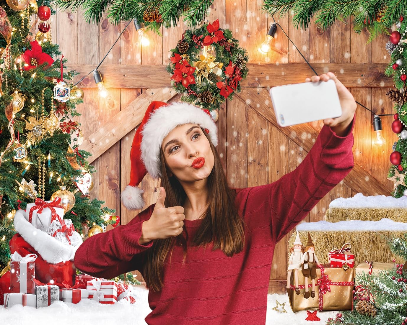 LTLYH 7x5ft Christmas Barn Door Backdrop Rustic 7x5ft, Random color