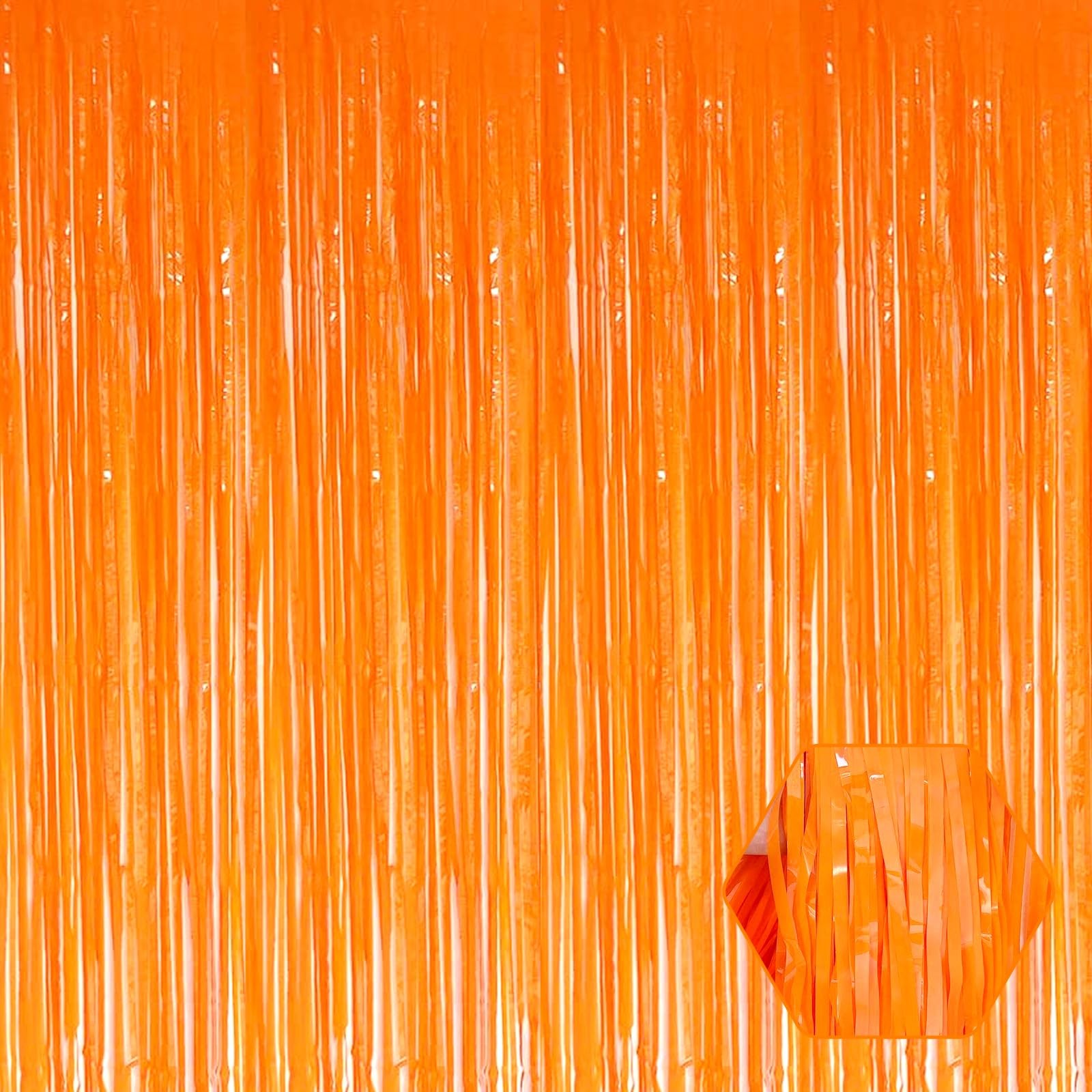 Macaron Orange Metallic Foil Fringe Curtain Backdrop Streamers 3.28×8.2 Ft 6 PK