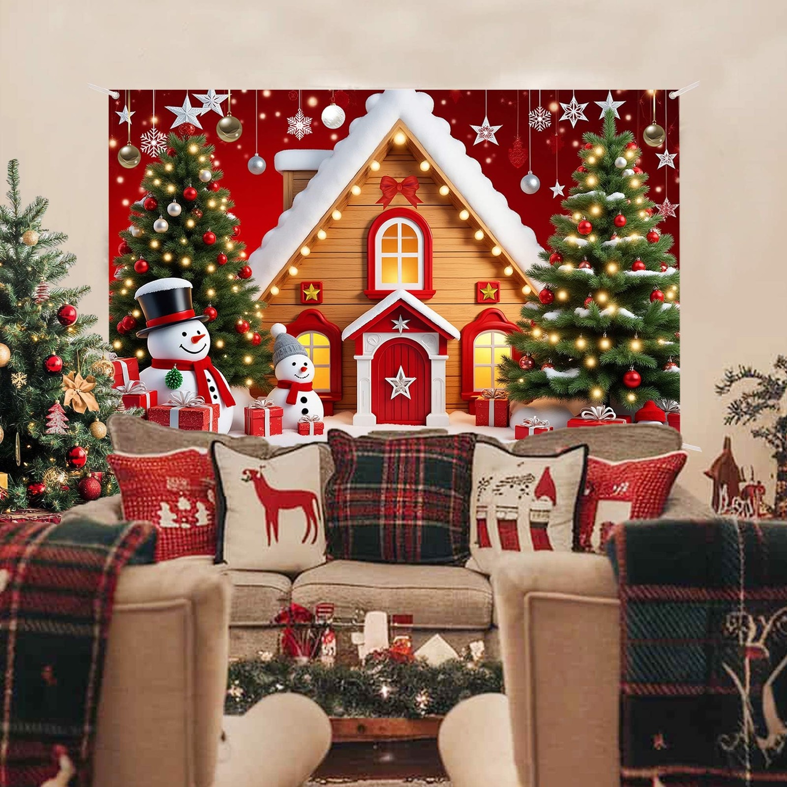 Merry Christmas Backdrop Xmas Tree Snowflake Banner, Winter New Year Photogra…